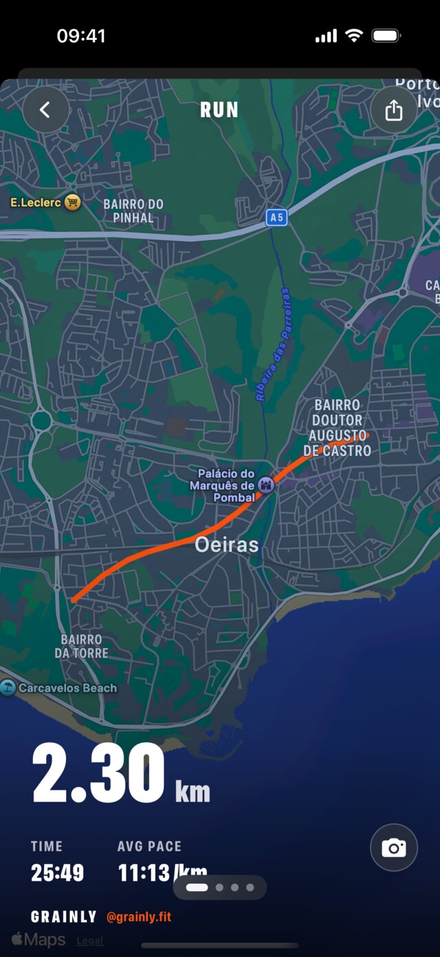 Grainly run tracking — route on a map, distance and pace
